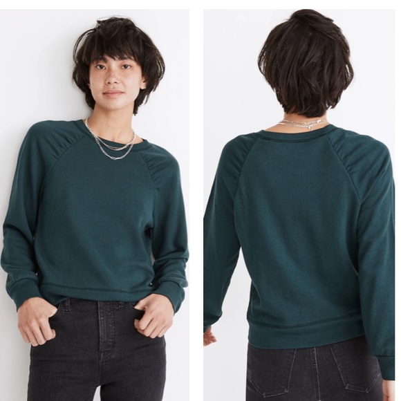 Madewell Tops - Madewell Gathered Puff-Sleeve  Sweatshirt Women’s Size S Green Loungewear